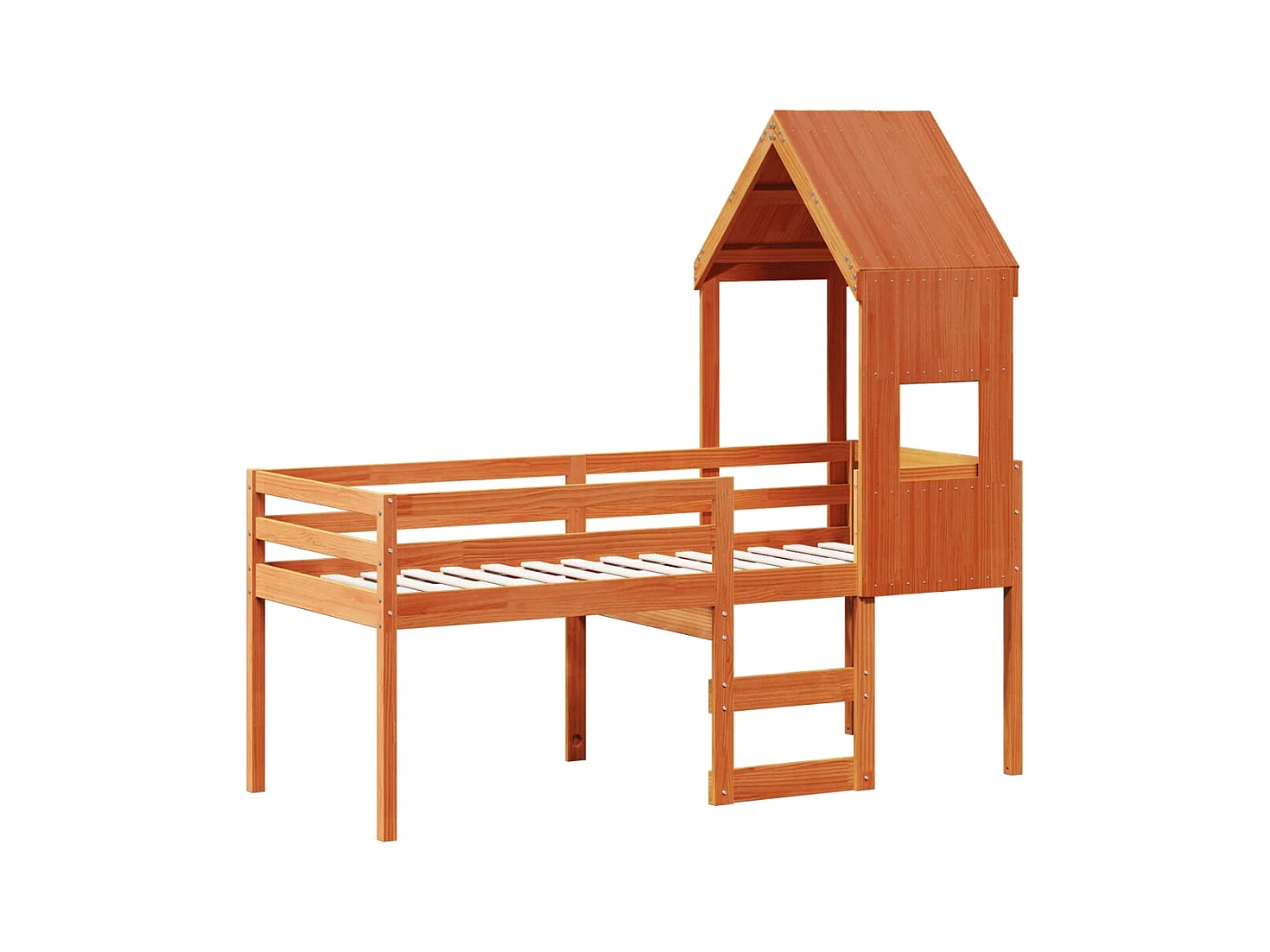 Lit haut avec toit cire marron 75x190 cm bois de pin massif FR57686