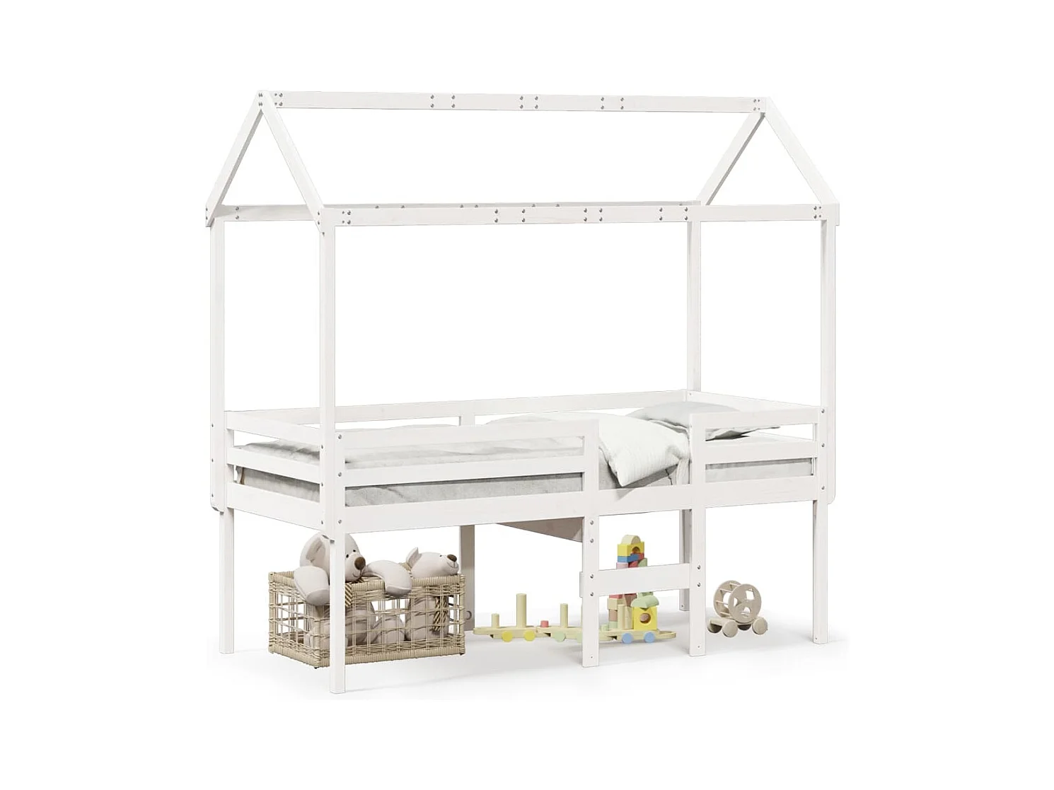 Lit haut avec toit blanc 90x200 cm bois de pin massif FR59182