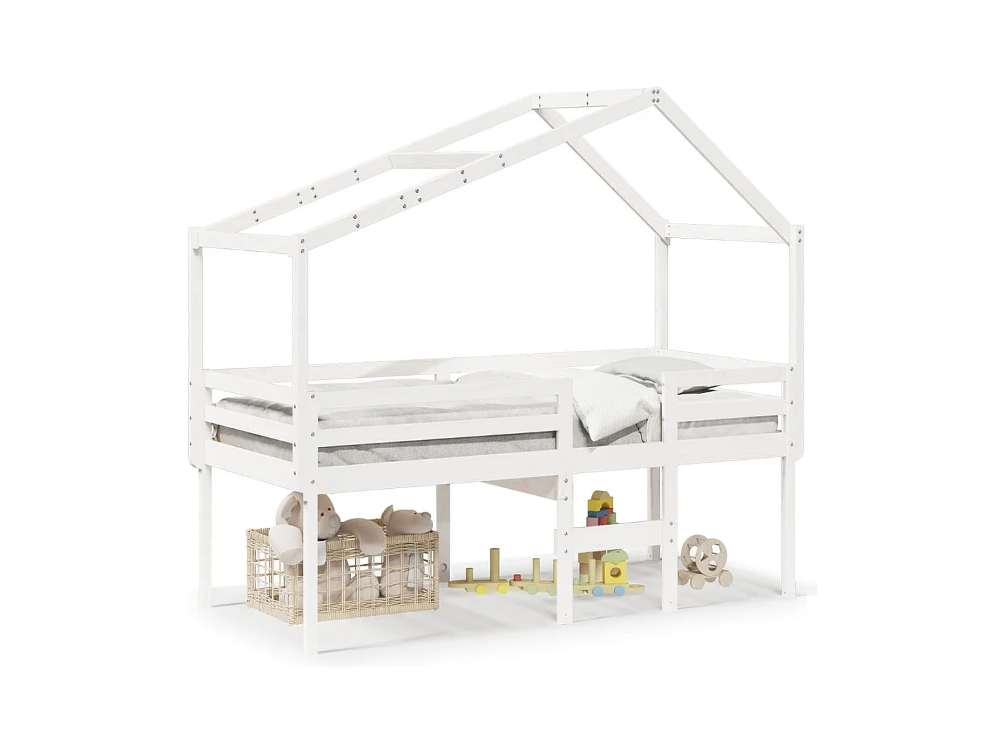 Lit haut avec toit blanc 80x200 cm bois de pin massif FR18860