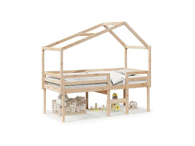 Lit haut avec toit 90x200 cm bois de pin massif FR27622