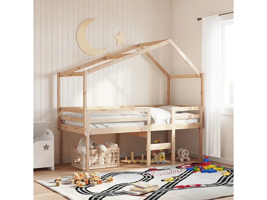 Lit haut avec toit 90x200 cm bois de pin massif FR27622