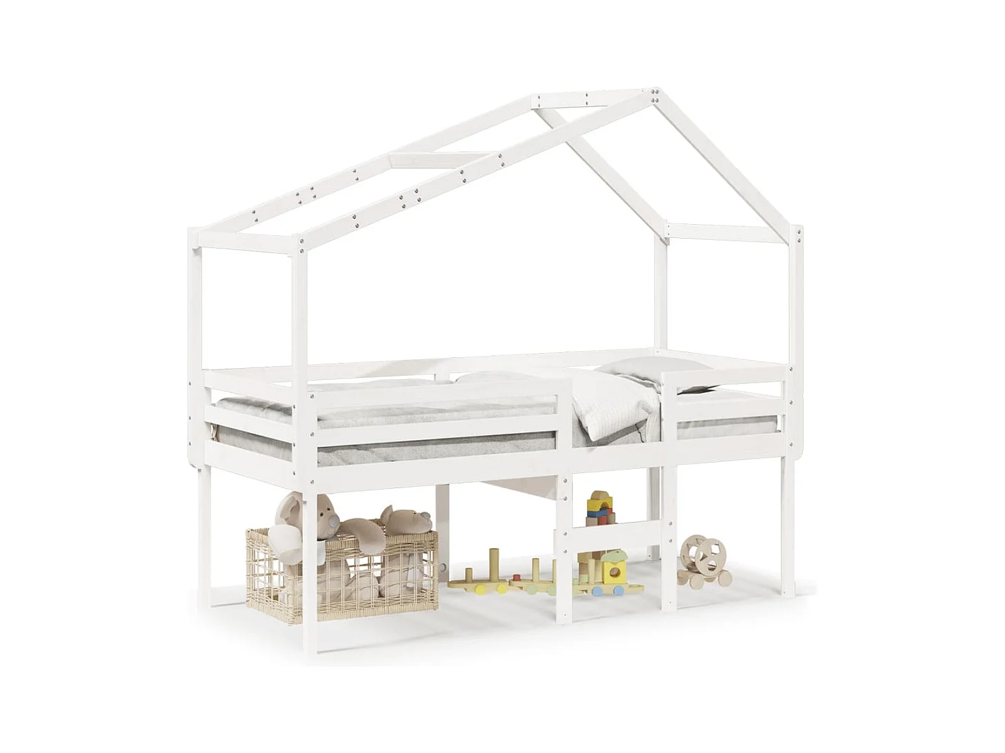 Lit haut avec toit blanc 90x200 cm bois de pin massif FR79190