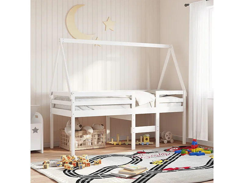 Lit haut avec toit blanc 90x200 cm bois de pin massif FR27737