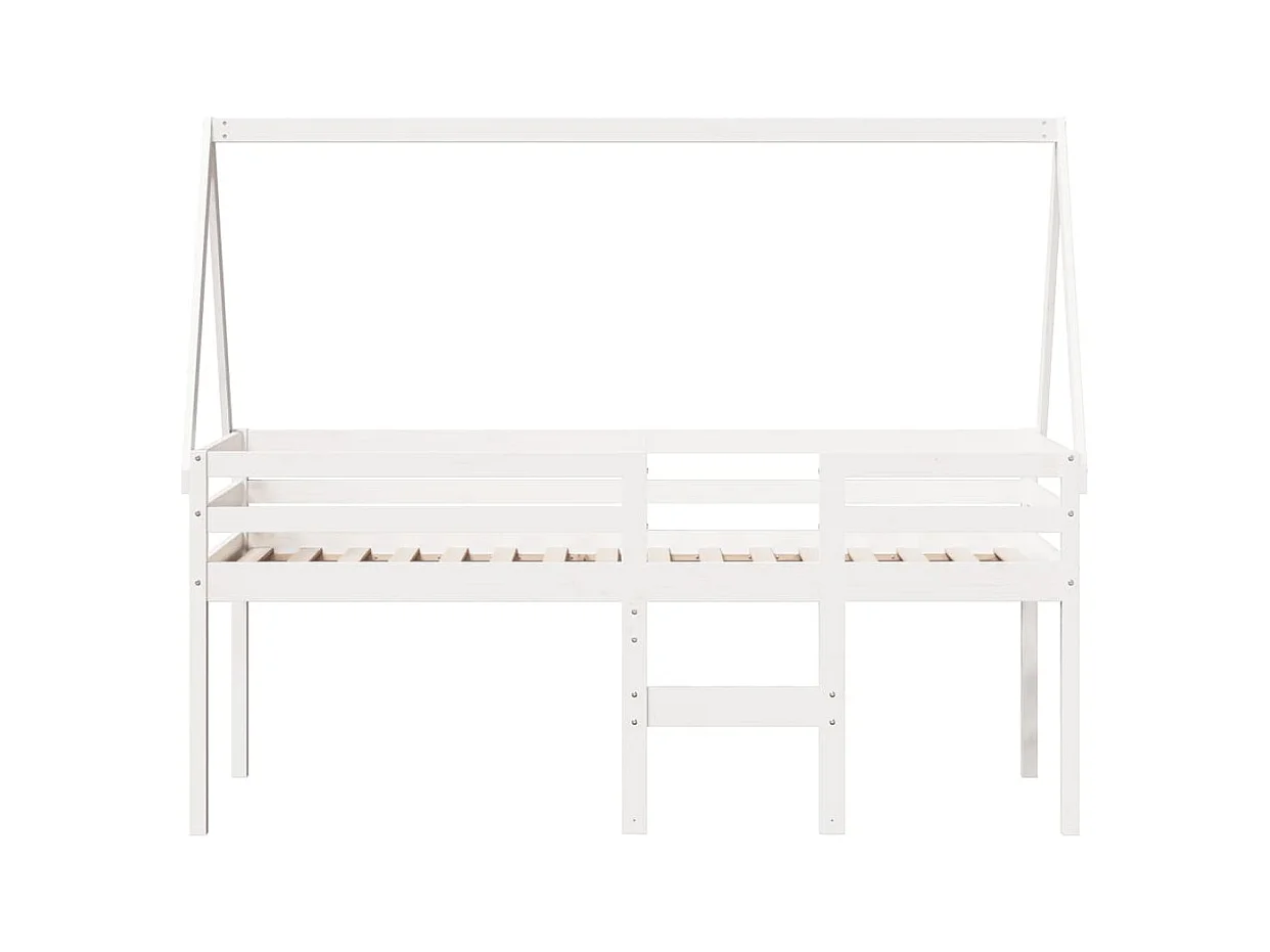 Lit haut avec toit blanc 90x200 cm bois de pin massif FR27737