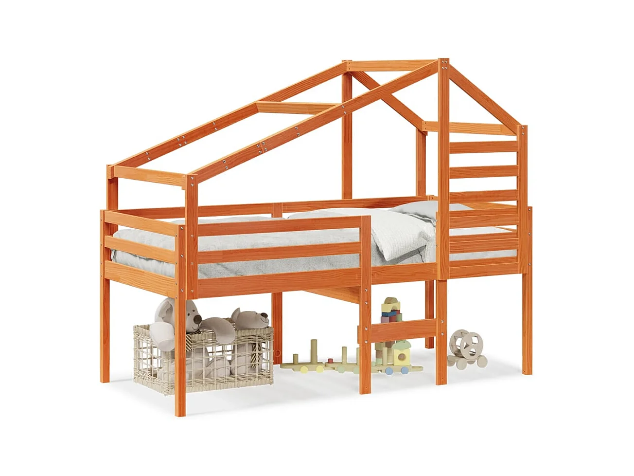 Lit haut avec toit cire marron 75x190 cm bois de pin massif FR28923