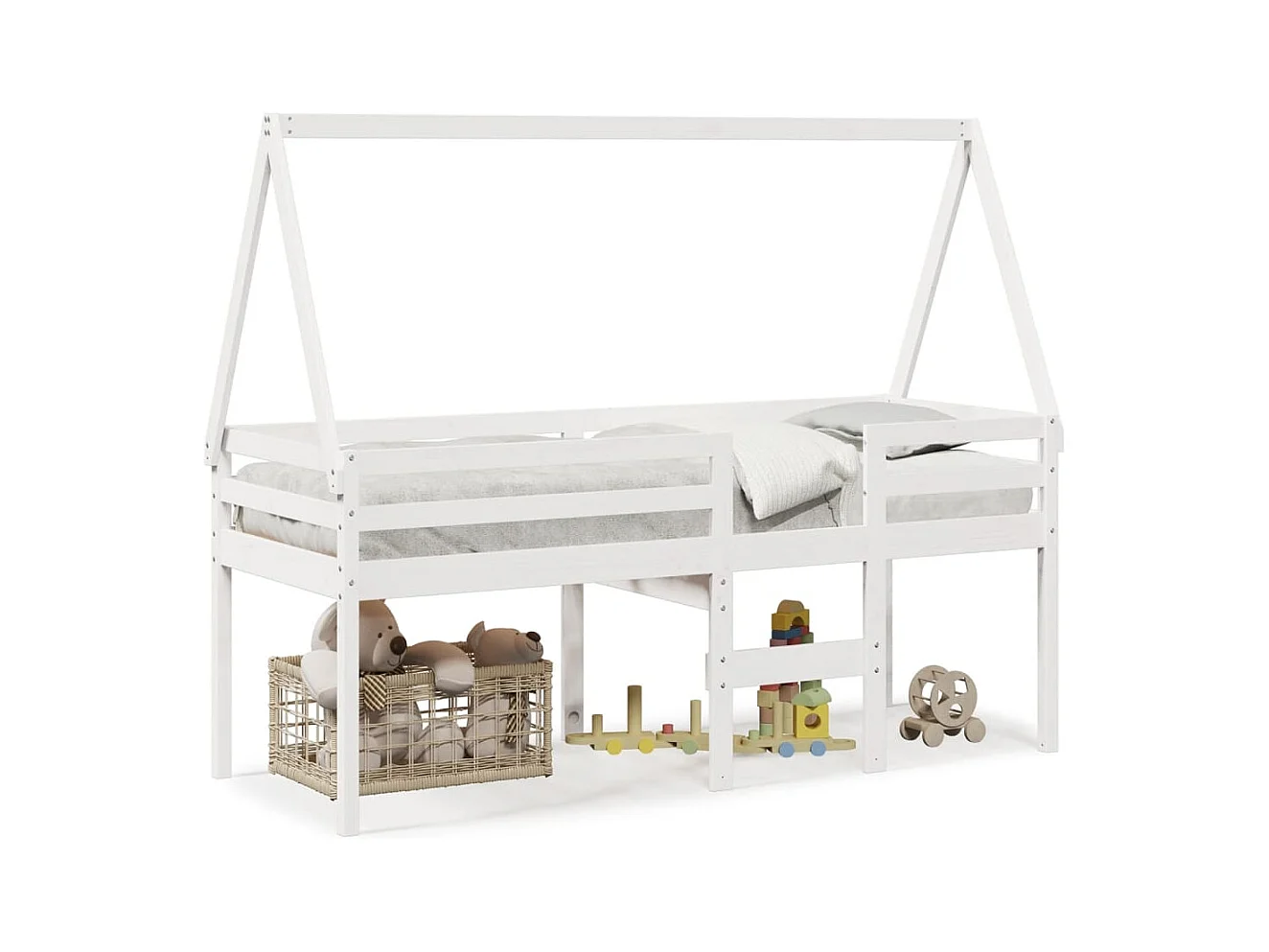 Lit haut avec toit blanc 80x200 cm bois de pin massif FR64468