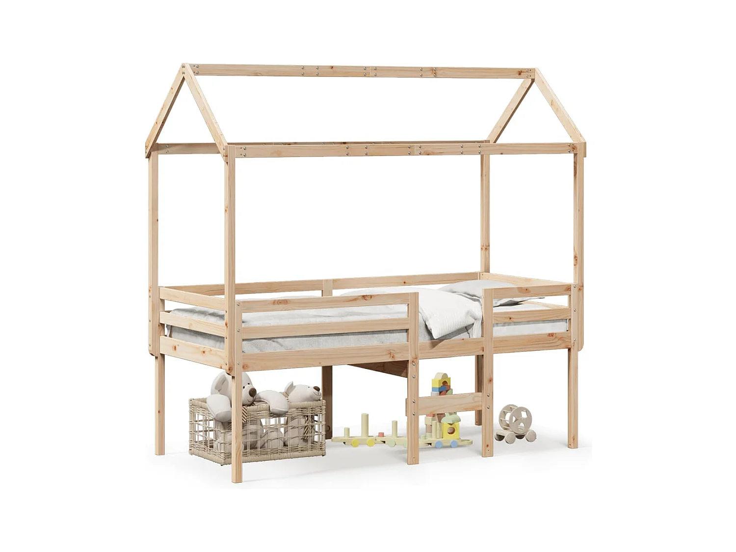 Lit haut avec toit 75x190 cm bois de pin massif FR35764