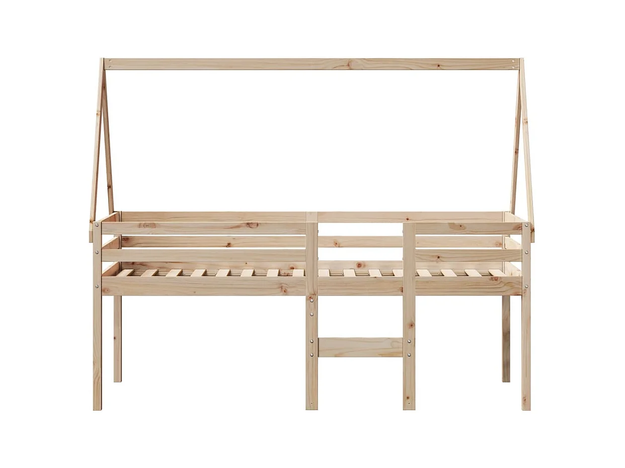 Cama alta con techo madera maciza de pino 90x190 cm ES377921