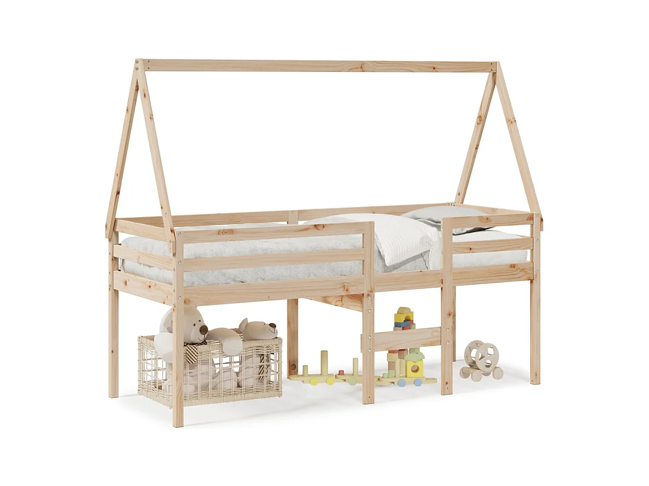 Cama alta con techo madera maciza de pino 80x200 cm ES150305