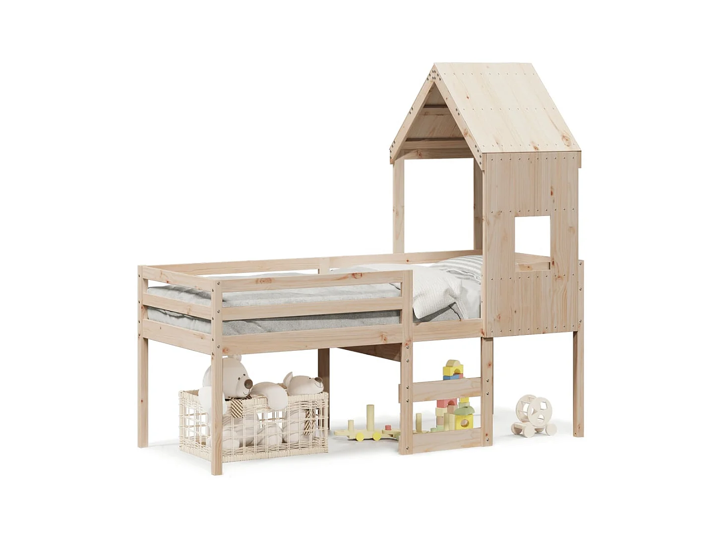 Cama alta con techo madera maciza de pino 80x200 cm ES908805