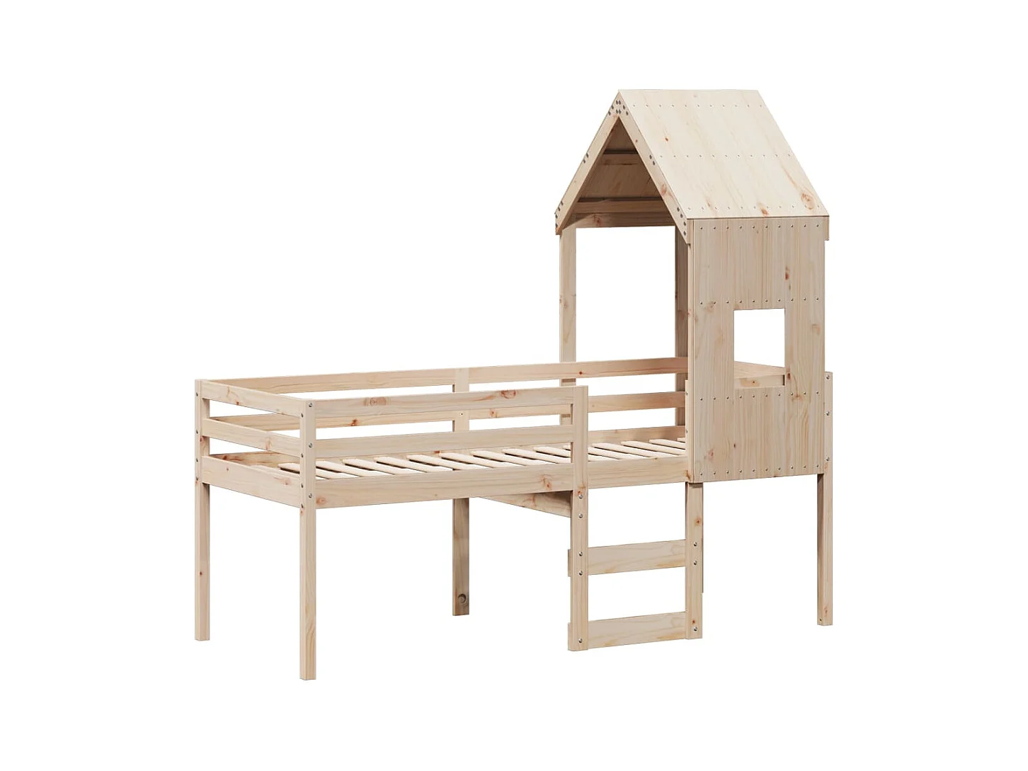 Cama alta con techo madera maciza de pino 80x200 cm ES908805