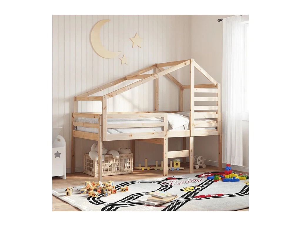Lit haut avec toit 90x200 cm bois de pin massif FR34978
