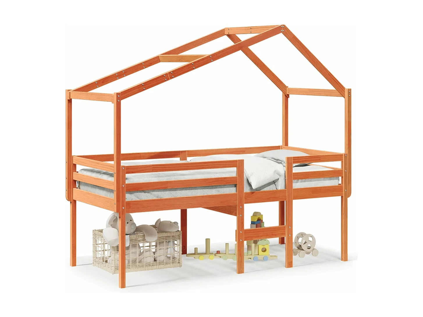 Lit haut avec toit cire marron 90x200 cm bois de pin massif FR78195