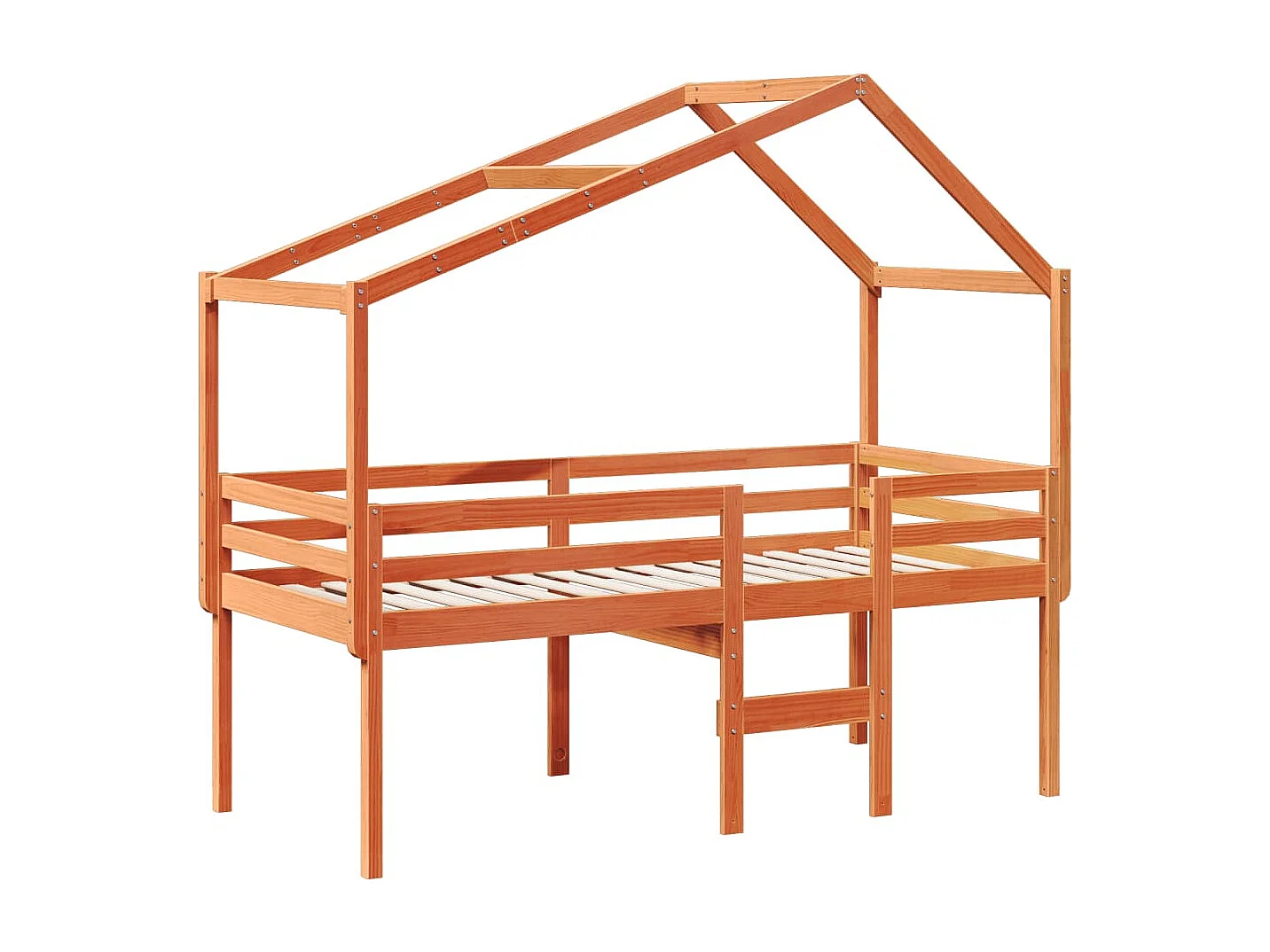 Cama alta com telhado 90x200 cm pinho maciço castanho-mel PT854942