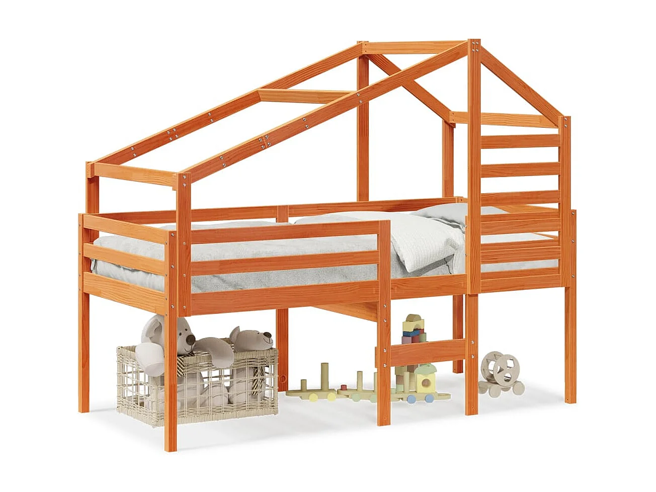 Cama alta com telhado 80x200 cm pinho maciço castanho-mel PT123345