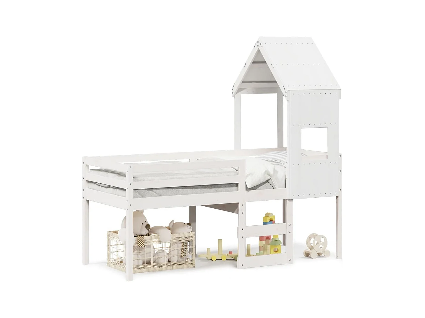 Lit haut avec toit blanc 75x190 cm bois de pin massif FR65352
