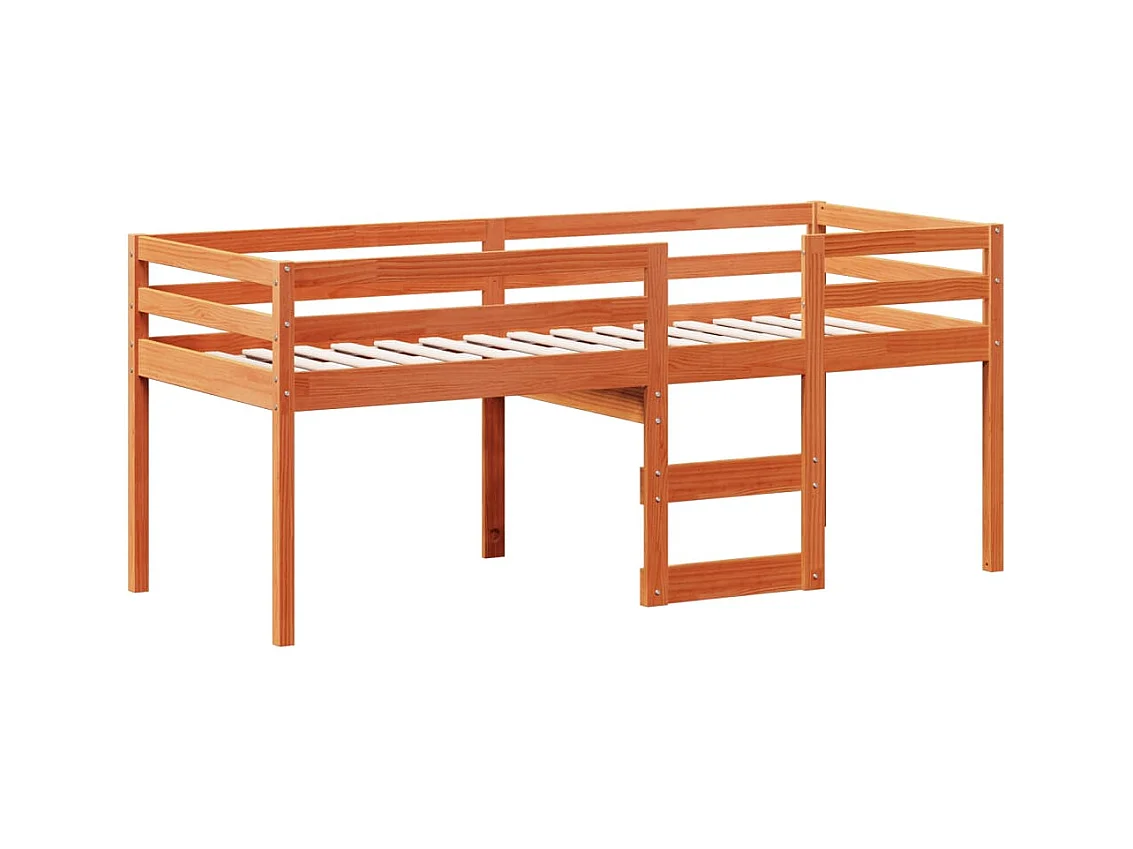 Cama alta con techo madera maciza de pino marrón cera 90x190 cm ES955590