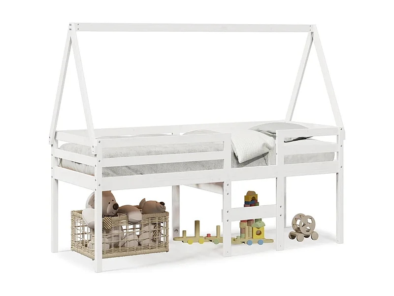 Lit haut avec toit blanc 75x190 cm bois de pin massif FR19629