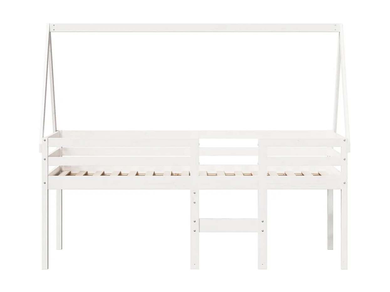 Lit haut avec toit blanc 75x190 cm bois de pin massif FR19629