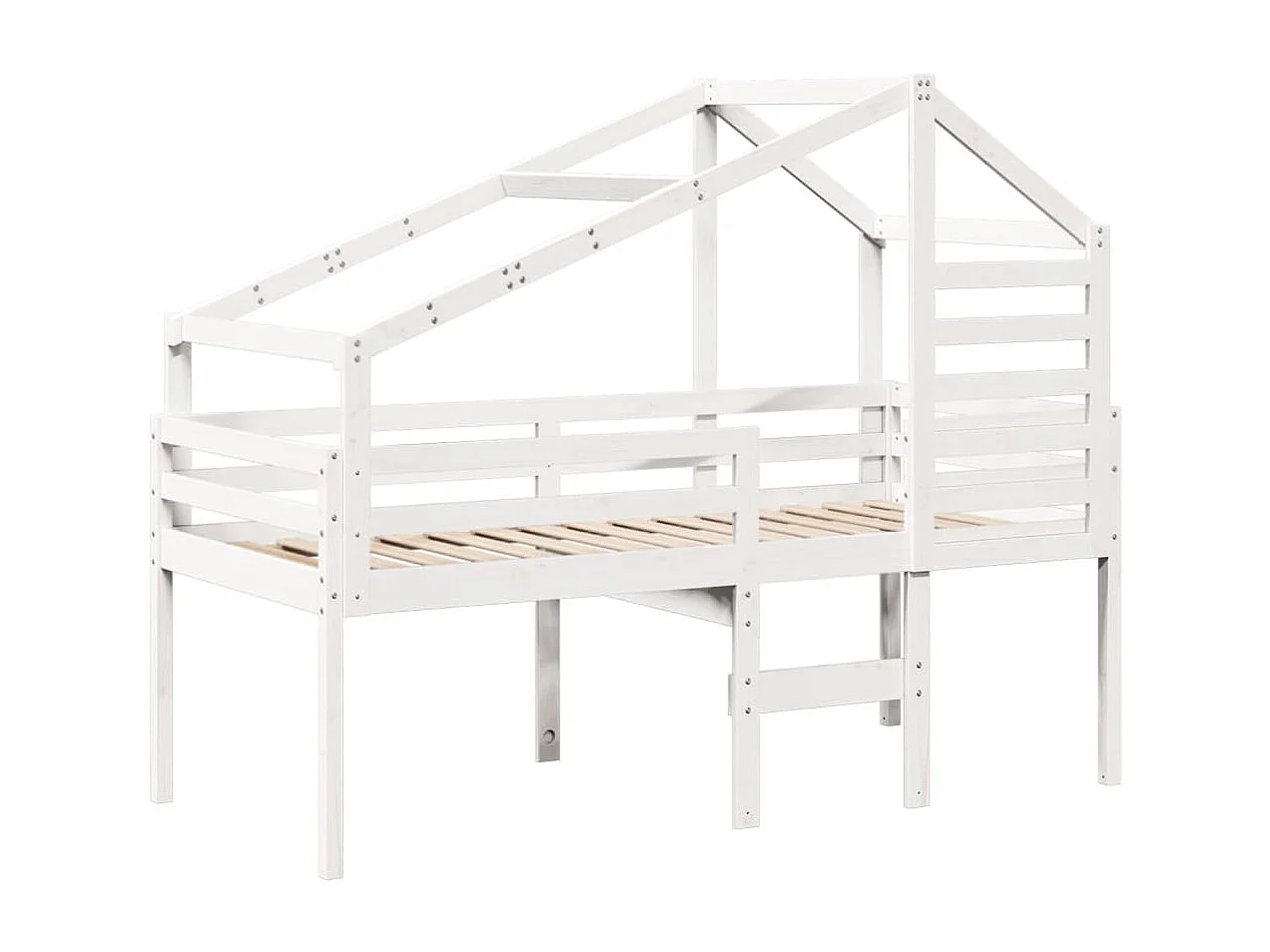 Lit haut avec toit blanc 75x190 cm bois de pin massif FR20352