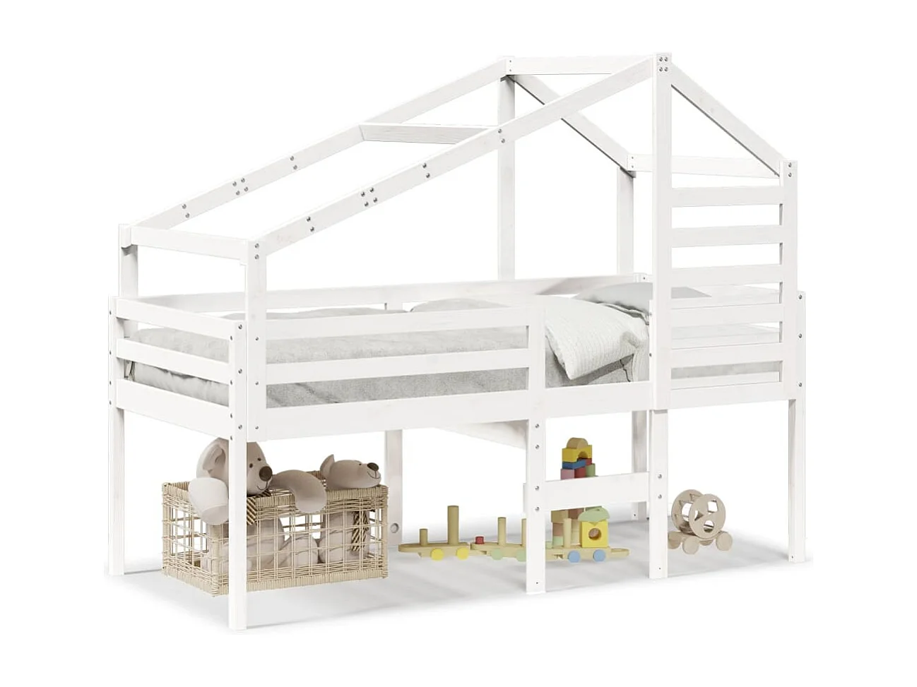 Lit haut avec toit blanc 75x190 cm bois de pin massif FR20352