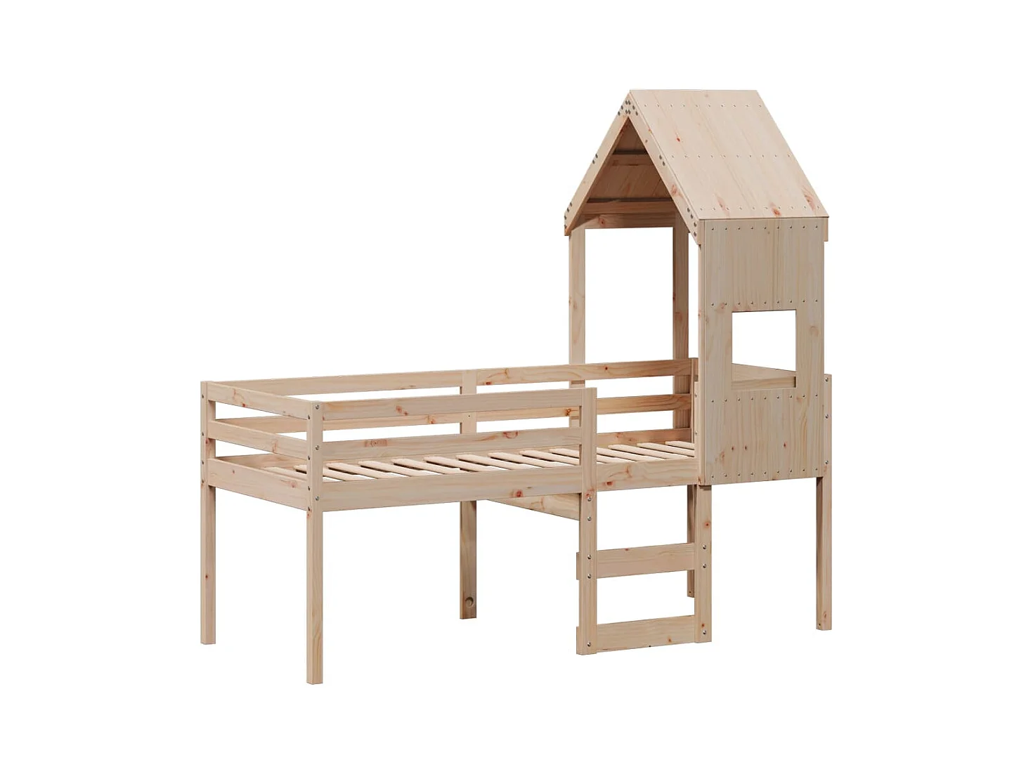 Cama alta con techo madera maciza de pino marrón cera 75x190 cm ES838034