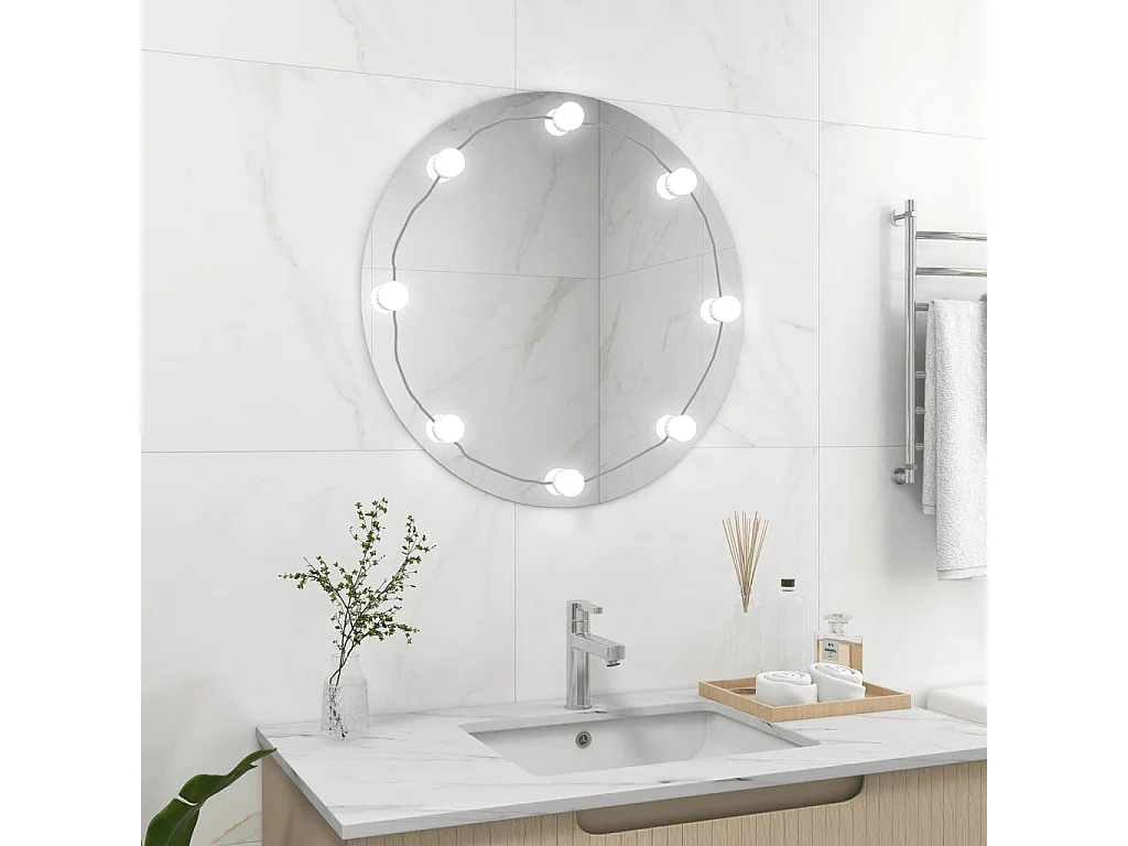Wandspiegel met LED-lampen rond glas BE327457