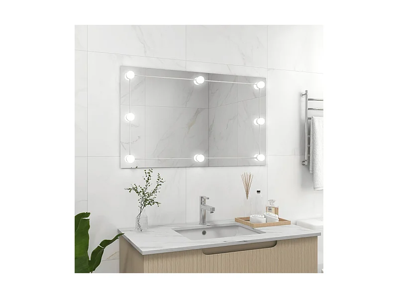 Miroir mural sans cadre avec lampes LED Rectangulaire Verre FR40458