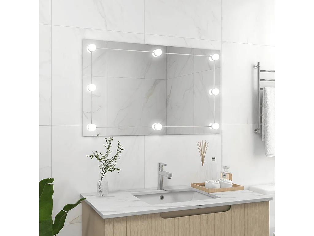 Miroir mural sans cadre avec lampes LED Rectangulaire Verre FR40458