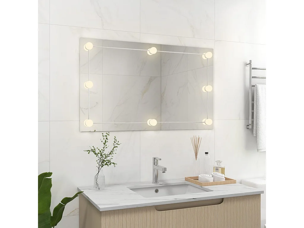 Miroir mural sans cadre avec lampes LED Rectangulaire Verre FR40458
