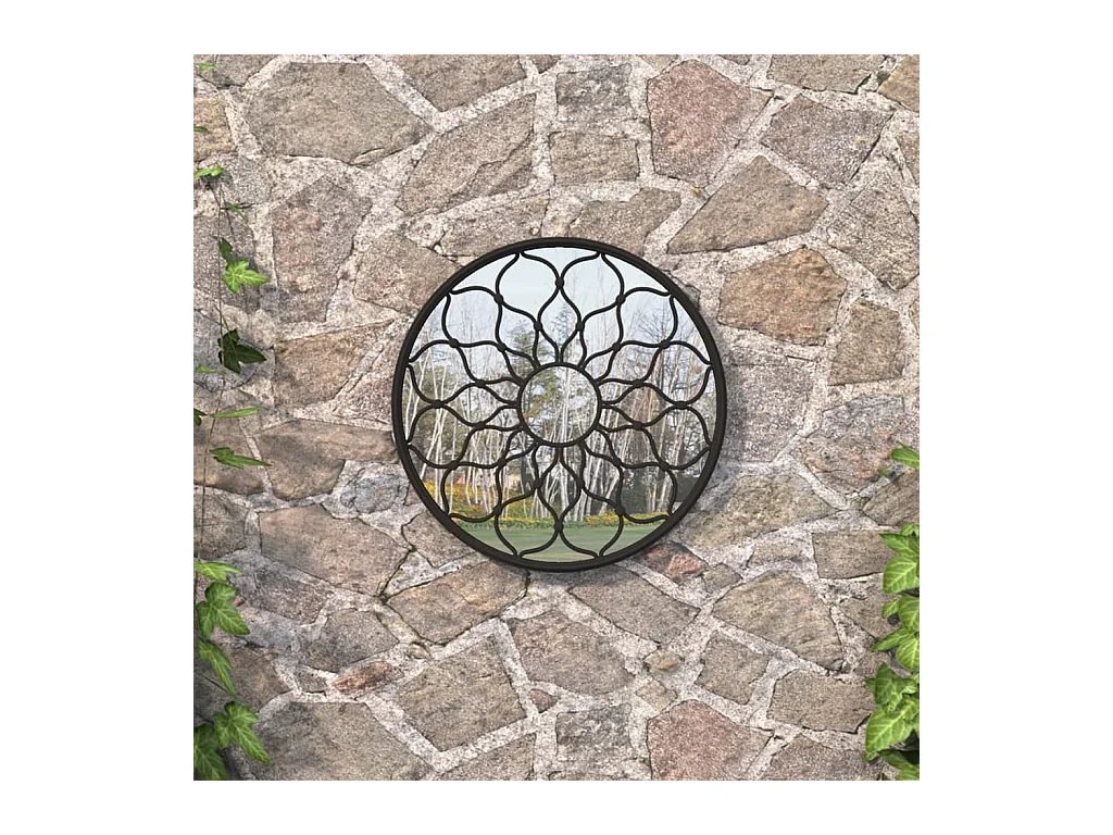 Miroir de jardin Noir 40x3 cm Fer Rond utilisation extérieure FR94830