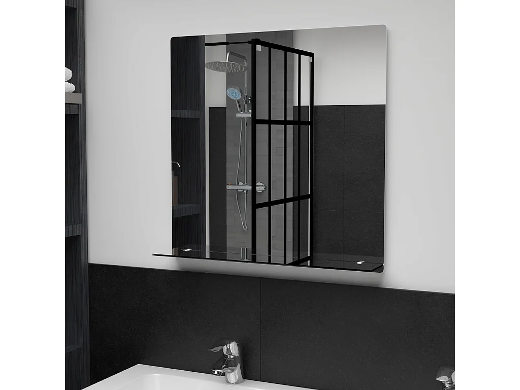 Espejo de pared con estante de vidrio templado 60x60 cm ES578197