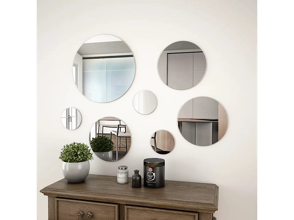Wandspiegelset rond glas 7-delig BE906610