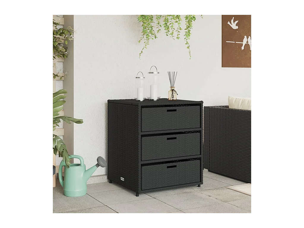 Armoire de rangement de jardin noir 55x59x69 cm résine tressée FR83667