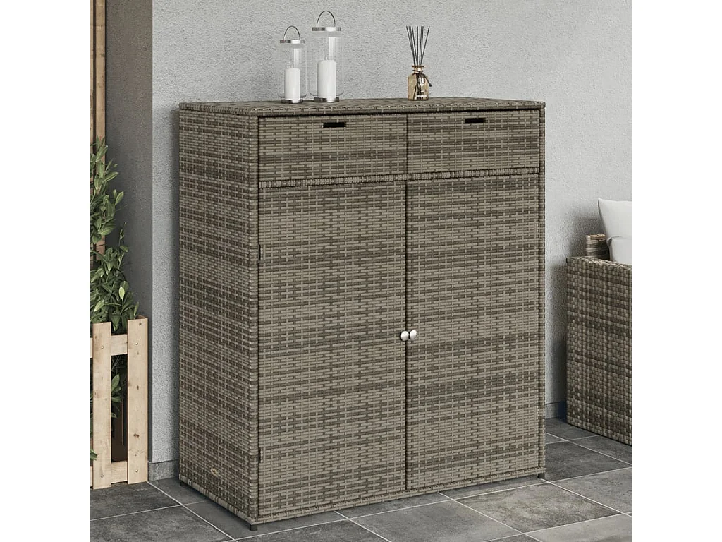 Armoire de rangement de jardin gris 105x55x113cm résine tressée FR38459