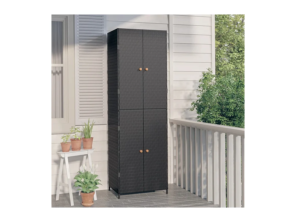 Armoire de rangement de jardin Noir 59x40x180 cm Résine tressée FR49556