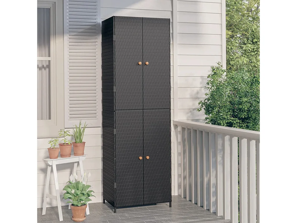 Armoire de rangement de jardin Noir 59x40x180 cm Résine tressée FR49556