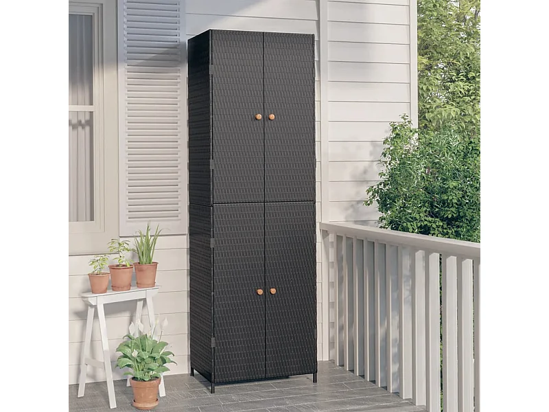 Armoire de rangement de jardin Noir 59x40x180 cm Résine tressée FR49556