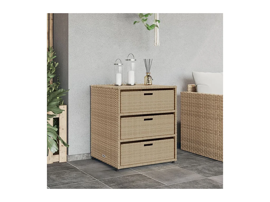 Armoire de rangement de jardin beige 55x59x69 cm résine tressée FR64533