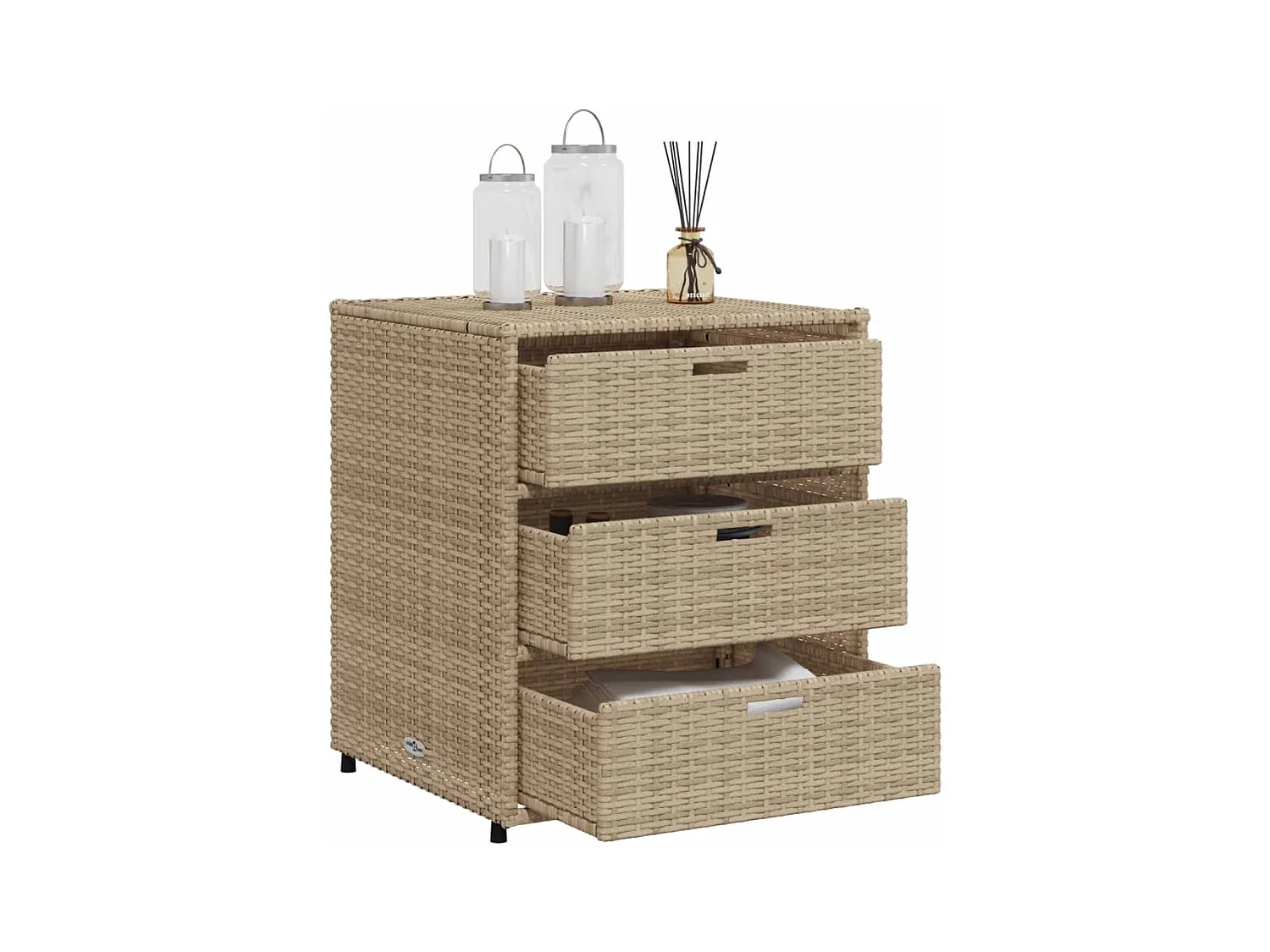 Armario de almacenaje de jardín ratán PE beige 55x59x69 cm ES413291