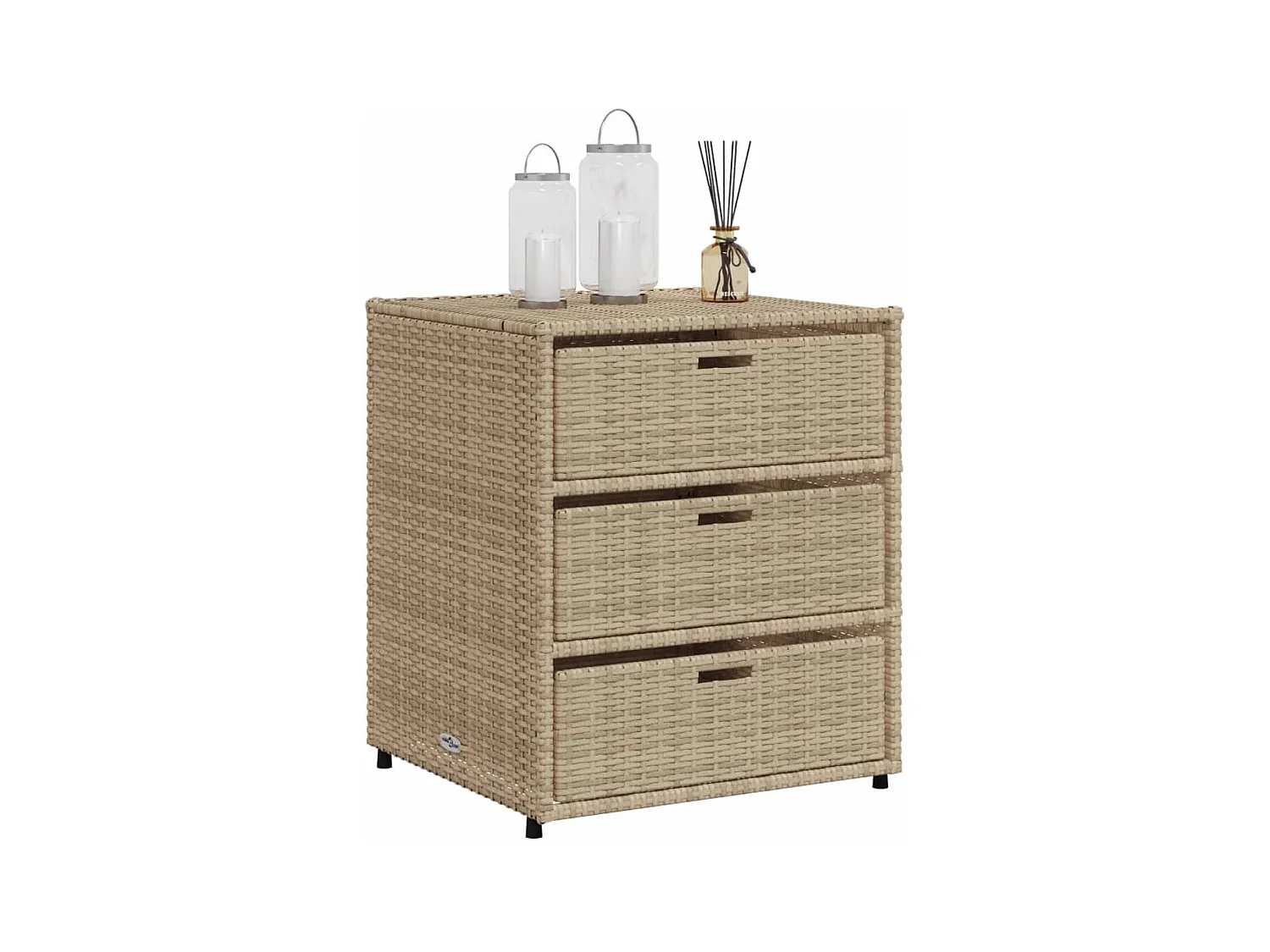 Armario de almacenaje de jardín ratán PE beige 55x59x69 cm ES413291