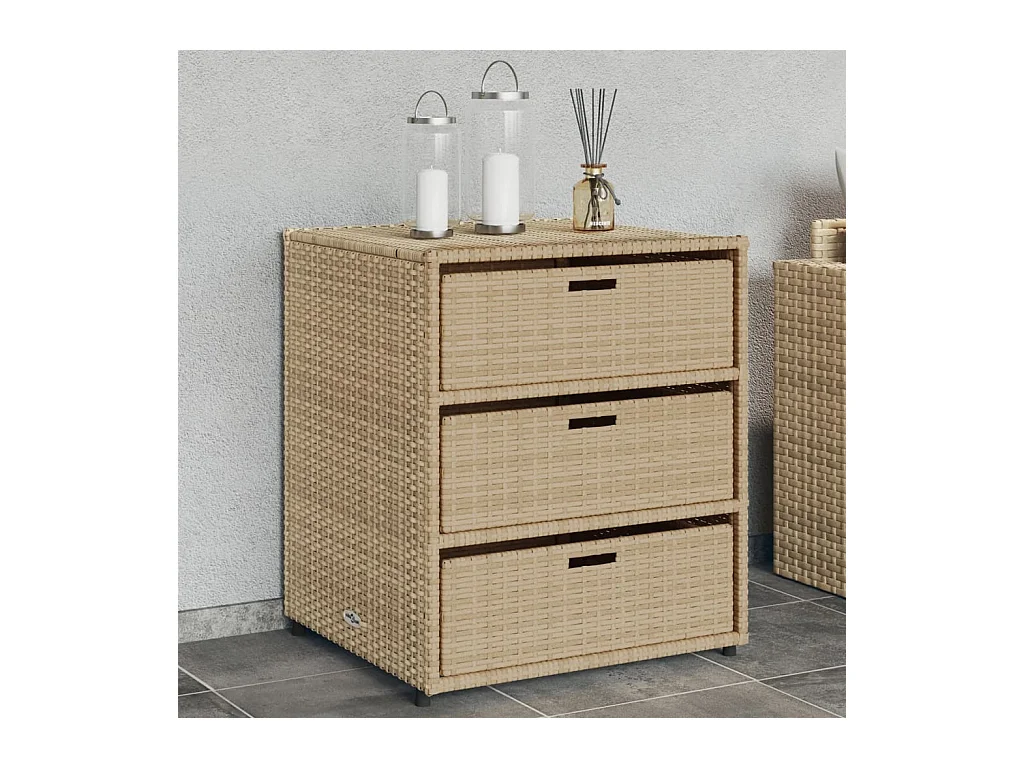 Armario de almacenaje de jardín ratán PE beige 55x59x69 cm ES413291