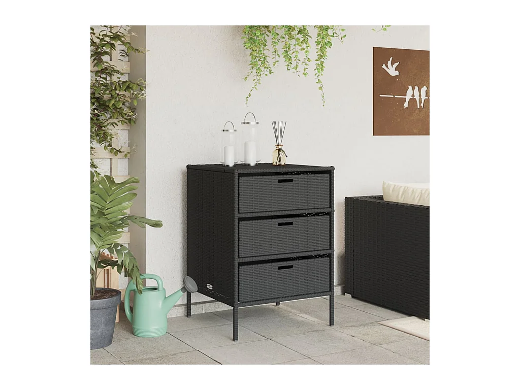 Armoire de rangement de jardin noir 55x59x80 cm résine tressée FR63900