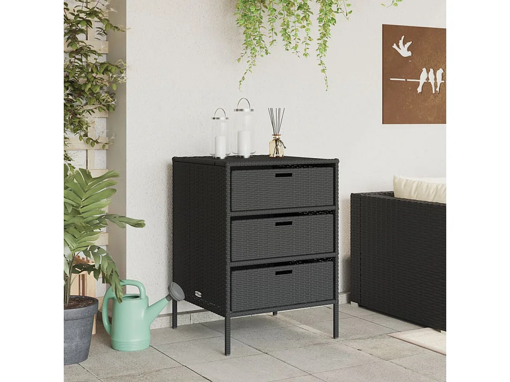 Armoire de rangement de jardin noir 55x59x80 cm résine tressée FR63900