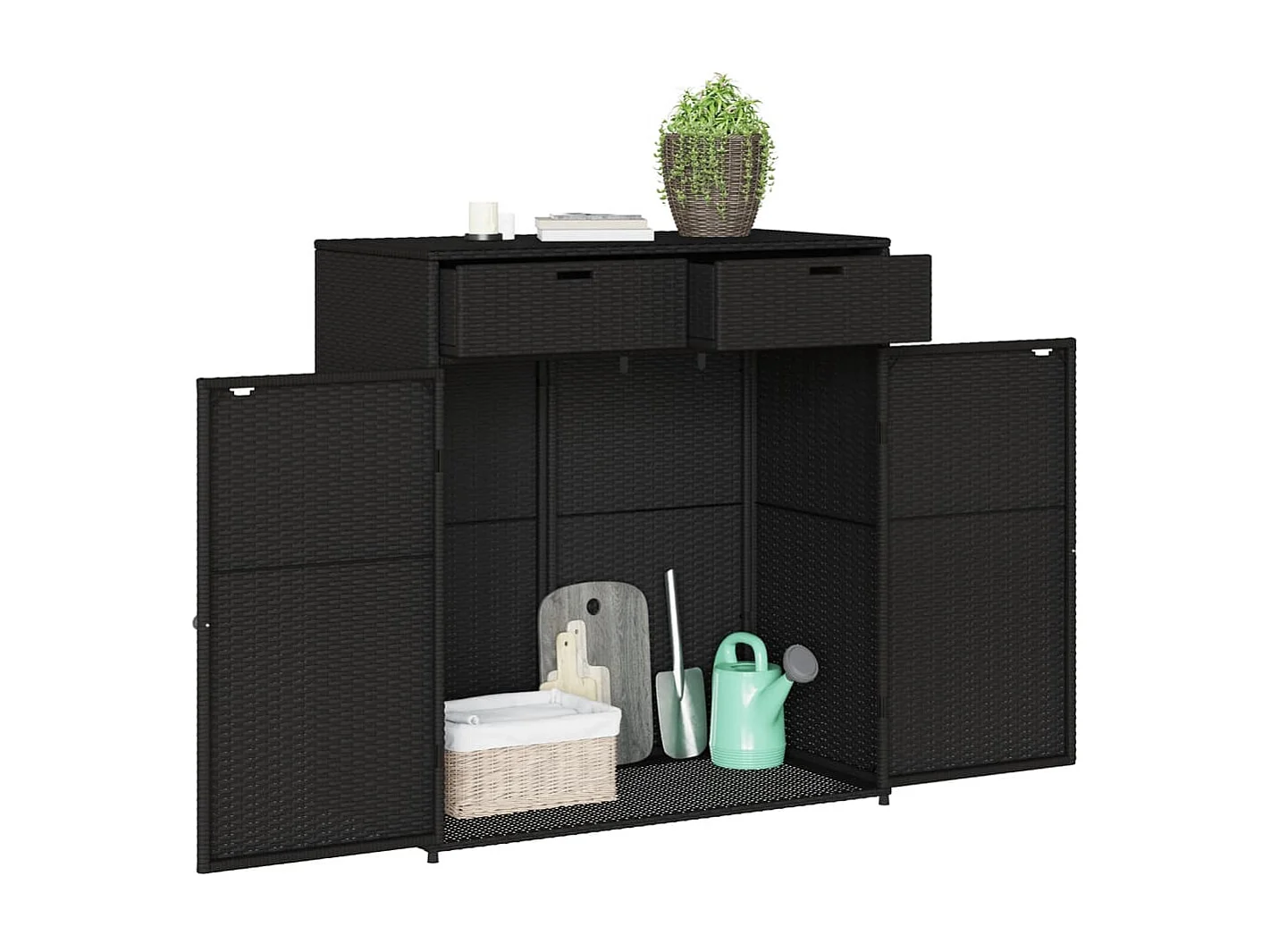 Armoire de rangement de jardin noir 105x55x113cm résine tressée FR55342