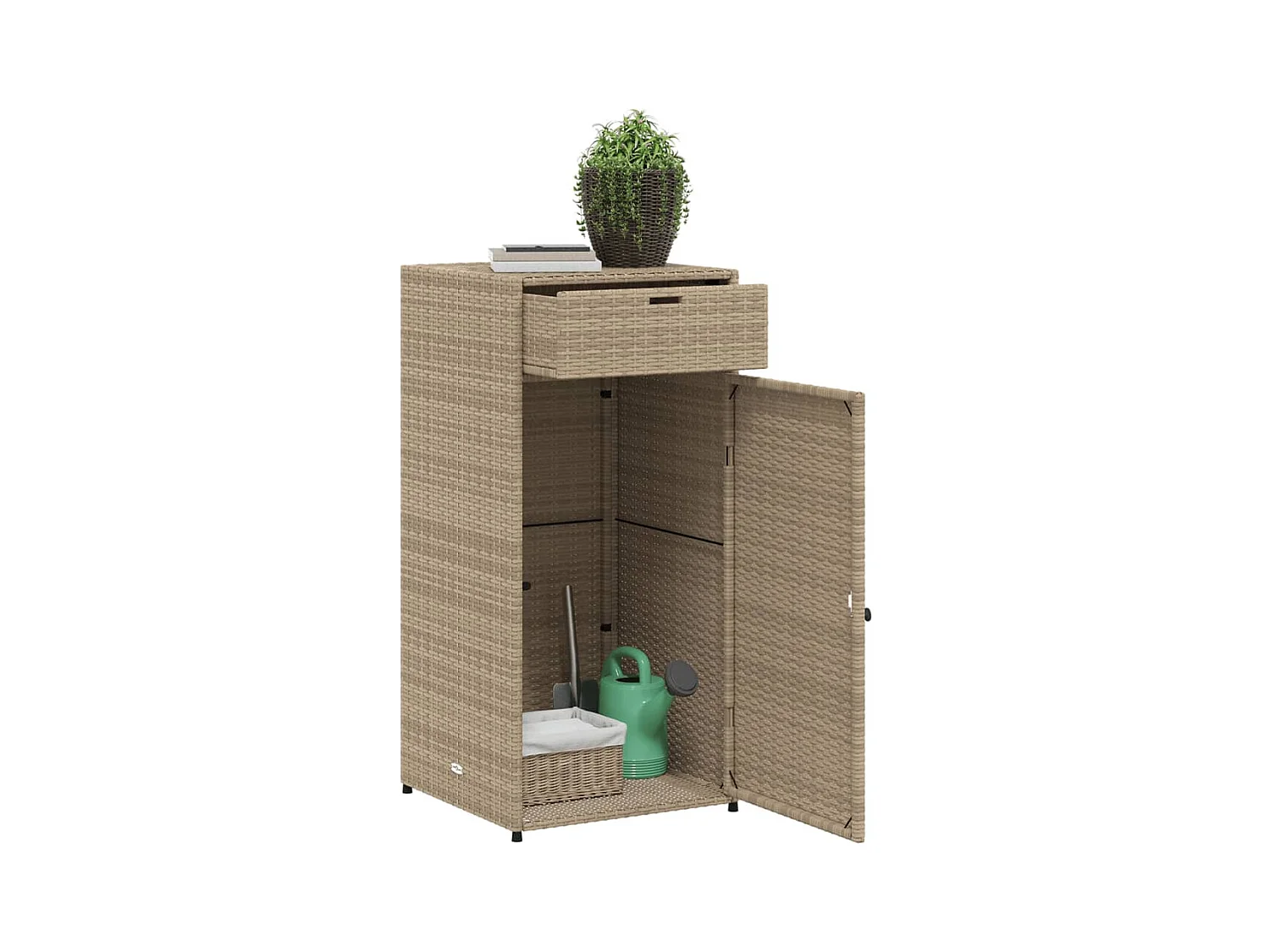 Armario de almacenaje de jardín ratán PE beige 55x55x111 cm ES520597