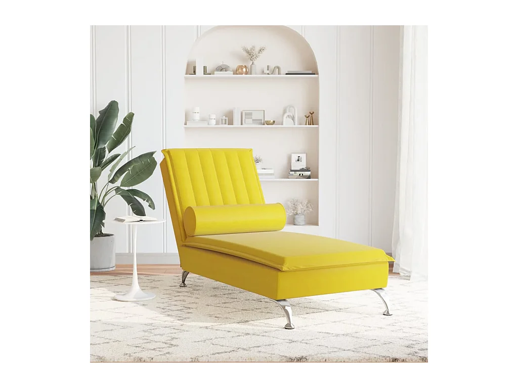 Massage chaise longue met bolster fluweel geel BE488059