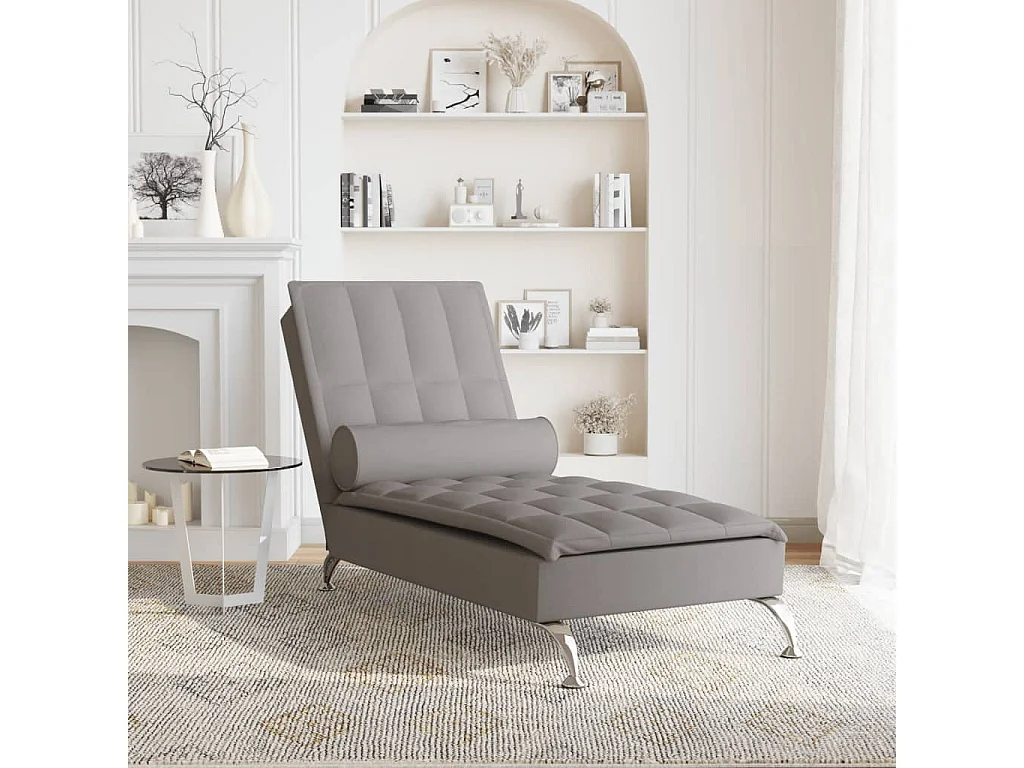 Chaise longue de massage avec traversin taupe tissu FR93607
