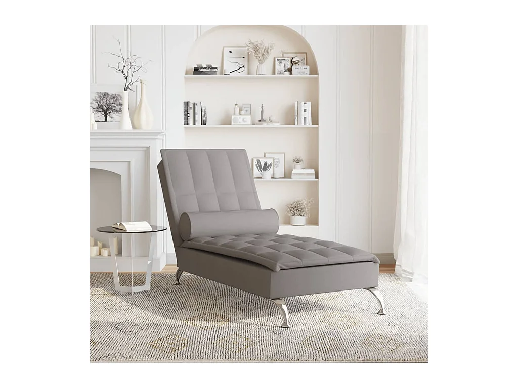 Massage chaise longue met bolster stof taupe BE153724