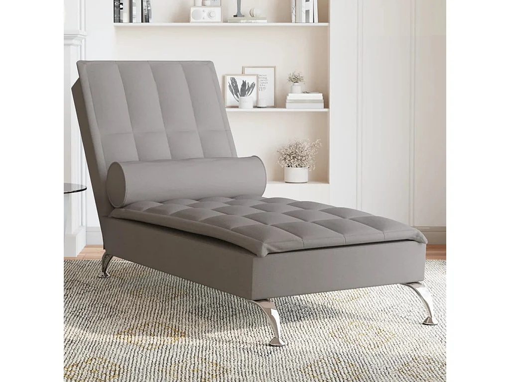 Chaise longue de massage avec traversin taupe tissu FR93607